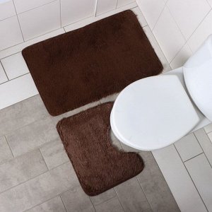 Набор ковриков для ванной и туалета Доляна «Пушистик», 2 шт, 38x49, 49x79 см, цвет коричневый