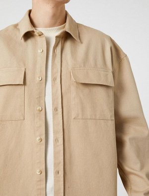 Рубашка из парусины оверсайз с принтом из хлопка с классическим воротником и карманами