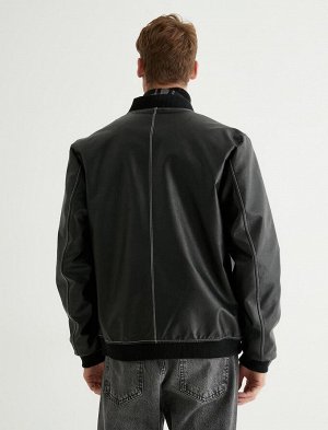 Куртка-бомбер из искусственной кожи с прострочкой и карманом на молнии