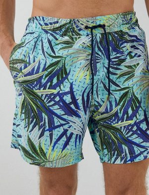 KOTON Купальник-шорты с принтом листьев на талии и карманами