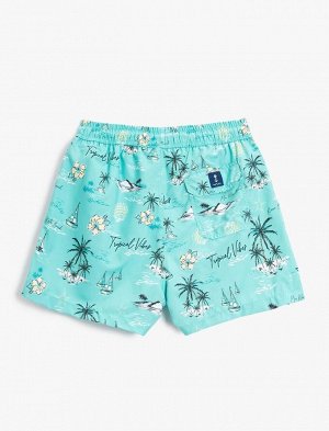 Короткие шорты для плавания на летнюю тематику с карманом на талии и шнуровкой