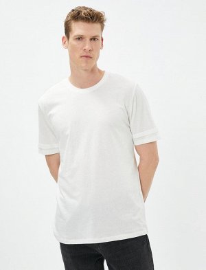 Базовая футболка с круглым вырезом, двухслойный рукав, хлопок с деталями