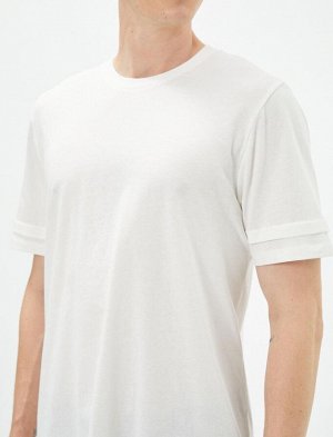 Базовая футболка с круглым вырезом, двухслойный рукав, хлопок с деталями