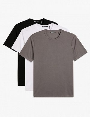 Комплект из трех базовых футболок с круглым вырезом из смесовой вискозы с короткими рукавами