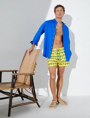 Короткие шорты для плавания с принтом в стиле кактуса, кружевной талией и карманом