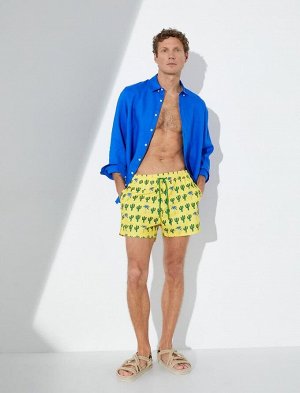KOTON Короткие шорты для плавания с принтом в стиле кактуса, кружевной талией и карманом
