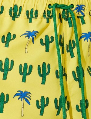 Короткие шорты для плавания с принтом в стиле кактуса, кружевной талией и карманом