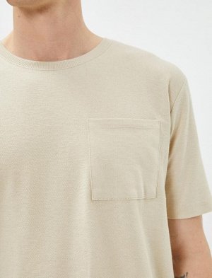 Базовая футболка с карманом и круглым вырезом с короткими рукавами, хлопок
