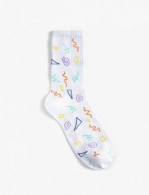 Мужские носки с геометрической вышивкой, разноцветные