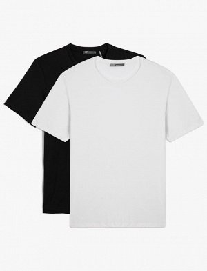 Комплект из 2 базовых футболок с круглым вырезом, разноцветный, с короткими рукавами