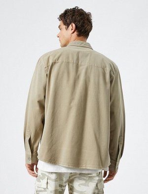 Холстовая рубашка Классический воротник с карманами и детальными пуговицами Хлопок с принтом этикеток