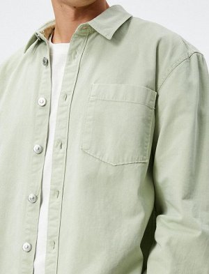 Холстовая рубашка Классический воротник с карманами и детальными пуговицами Хлопок с принтом этикеток