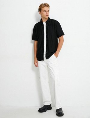Летняя рубашка с коротким рукавом с текстурированным классическим воротником на пуговицах