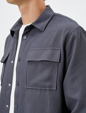 Спортивная рубашка с карманом и детальной кнопкой, классический воротник с длинным рукавом