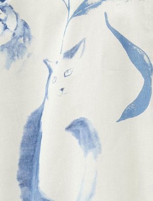 Летняя рубашка с коротким рукавом и принтом кошки, классический воротник на пуговицах