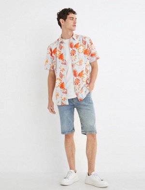 Летняя рубашка с цветочным принтом и классическим воротником из хлопка