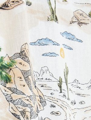 Рубашка из смесового льна с коротким рукавом и отложным воротником с рисунком сафари