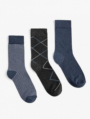 Комплект мужских носков из трех предметов, разноцветный с геометрическим узором