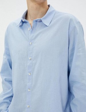 Рубашка из смесового льна с классическим воротником и длинным рукавом
