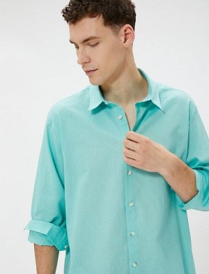 Рубашка из смесового льна с классическим воротником и длинным рукавом