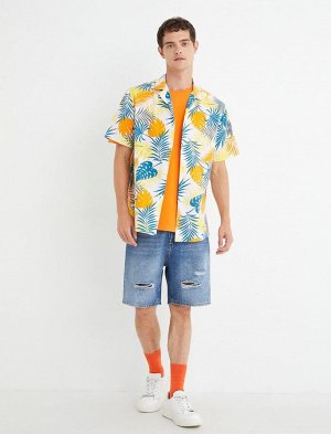 Гавайская рубашка с коротким рукавом и открытым воротником, хлопок с принтом