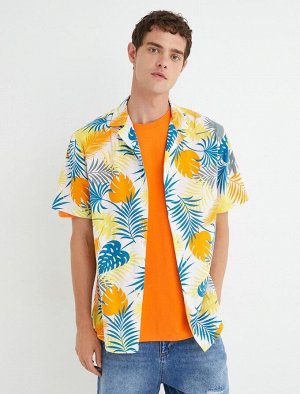Гавайская рубашка с коротким рукавом и открытым воротником, хлопок с принтом