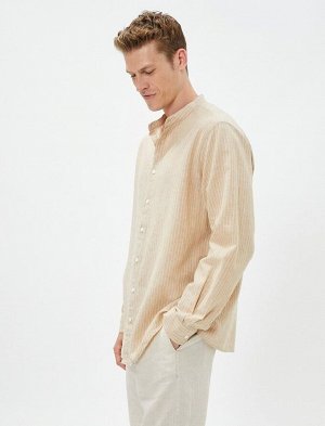 Рубашка с великолепным воротником из смесового льна на пуговицах с длинным рукавом