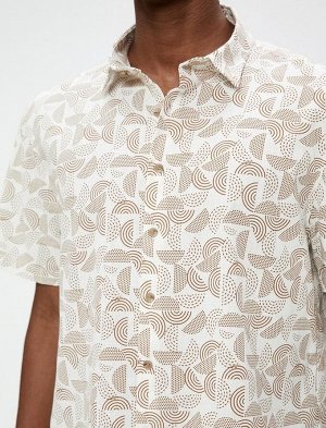 Рубашка с коротким рукавом и классическим воротником с геометрическим принтом, хлопок