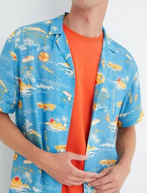 Рубашка с коротким рукавом с отложным воротником и летним тематическим принтом
