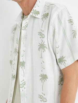 Летняя рубашка с коротким рукавом, классический воротник, хлопок с принтом пальмы