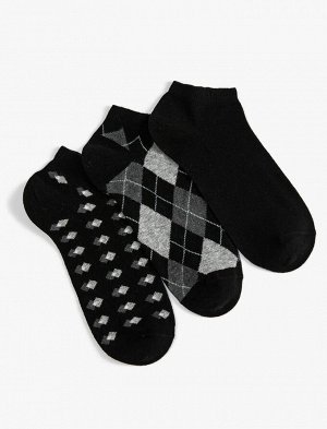 Комплект мужских носков-ботинок из трех предметов с геометрическим узором