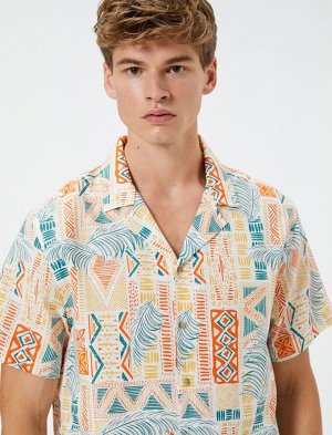 Летняя рубашка с отложным воротником и короткими рукавами, хлопок с этническим принтом
