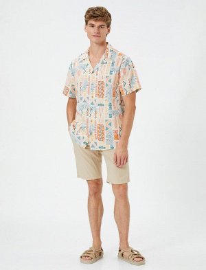 Летняя рубашка с отложным воротником и короткими рукавами, хлопок с этническим принтом