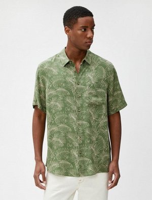 Летняя рубашка с коротким рукавом и ботаническим принтом с карманом и классическим воротником