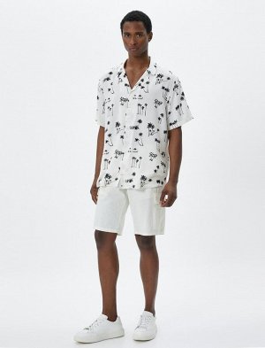 Летняя рубашка с отложным воротником и коротким рукавом с принтом пальмы