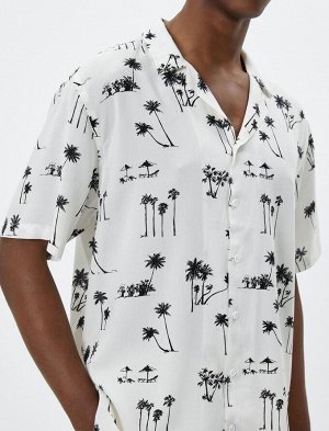 Летняя рубашка с отложным воротником и коротким рукавом с принтом пальмы