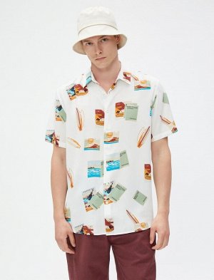Рубашка с коротким рукавом на летнюю тематику для серфинга с классическим воротником