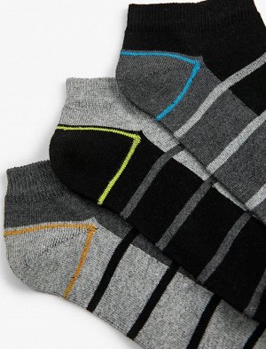 Мужской комплект носков-ботинок в полоску из трех предметов, разноцветный