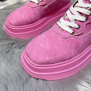 Яркие женские ботинки на шнуровке, на толстой подошве, розовый