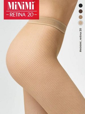 MINIMI RETINA VINTAGE 20 колготки женские в мелкую сетку с ажурным поясом, без швов, хлопковая ластовица, усиленный мысок.