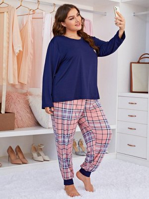 Пижама женская PLUS SIZE (лонгслив+штаны) с принтом