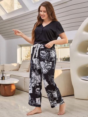 Пижама женская PLUS SIZE (футболка+штаны) с принтом