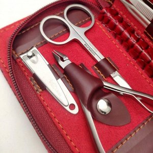 Mertz manicure Mertz Маникюрный набор 6038, 8 предметов, лаковая кожа, красный