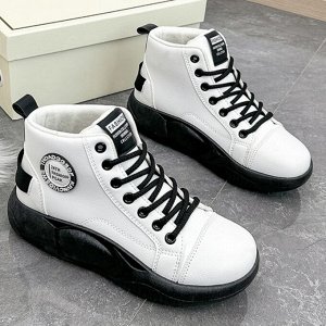 Женские ботинки на шнуровке и толстой подошве, белый/черный