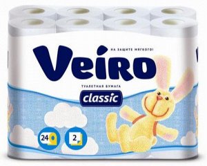 Veiro Туалетная бумага "Classic" белая 24 рулона, 2-х слойная