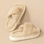 Теплые тапочки унисекс без пятки, из искусственного меха, цвет хаки