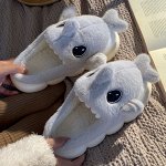 Теплые тапочки унисекс без пятки, &quot;Акула с глазами&quot;, цвет голубой