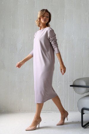 Трикотажное платье с длинным рукавом, цвет бежево-розовый