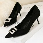 Туфли женские чёрные, на среднем каблуке 6см