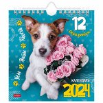Календарь-домик перекидной на гребне с ригелем на 2024 г., 160х170 мм, &quot;УсыЛапыХвост&quot;, HATBER, 12КД5гр_28419